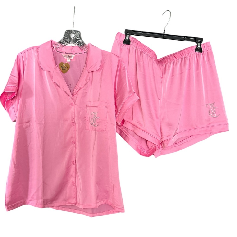 Juicy Pink Women's Satin Pajama Set large NWT